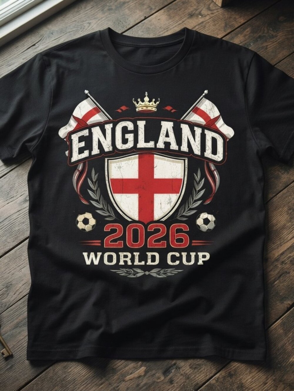 England2026 World Cup Soccer Graphic Black T-Shirt